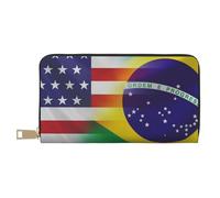 JRBWTDBW Portefeuille long en similicuir avec drapeaux américains et brésiliens pour femmes modernes, grande capacité, porte-cartes et poches de rangement, sac à main durable pour voyage quotidien,