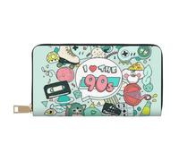 JRBWTDBW Portefeuille long en similicuir avec illustration « I Love The 90s » - Pour femme moderne - Grande capacité - Porte-cartes et poches de rangement - Sac à main durable pour voyage quotidien,