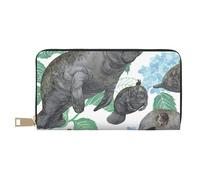 JRBWTDBW Portefeuille long en similicuir avec motif lapins et lamantins pour femme moderne, grande capacité, porte-cartes et poches de rangement, sac à main durable pour tous les jours et les voyages,