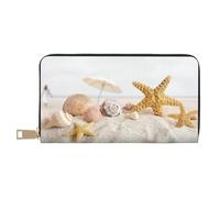 JRBWTDBW Seashells Starfish On Beach Long portefeuille en similicuir chic et élégant pour femme moderne, grande capacité, porte-cartes et poches de rangement, sac à main durable pour voyage quotidien,