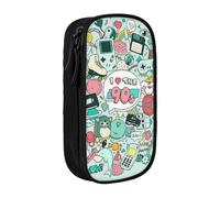 JRBWTDBW Trousse à crayons avec illustration « I Love The 90s » pour étudiants, filles, garçons, grande capacité, trousse à crayons pour adultes, organiseur de bureau, simple et durable, Noir , Taille