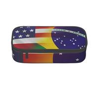 JRBWTDBW Trousse à crayons de grande capacité avec motif drapeaux américains et brésiliens, grande capacité pour étudiants, papeterie, trousse à crayons avec fermeture éclair lisse, trousse à crayons