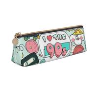 JRBWTDBW Trousse à crayons en cuir avec illustration « I Love The 90s » - Design fin - Avec fermeture éclair métallique - Pour étudiant, bureau, collège, école, blanc, Taille unique, Ensemble cartable