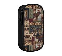 JRBWTDBW Trousse à crayons Lodge Bear Cerf pour étudiants, filles, garçons, grande capacité pour adultes, trousse à crayons multifonction simple et durable, Noir , Taille unique, Bagage à main