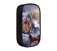 JRBWTDBW Trousse à crayons motif village de Noël pour étudiants, filles, garçons, grande capacité pour adultes, trousse à crayons multifonctionnelle simple et durable, Noir , Taille unique, Bagage à