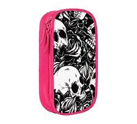 JRBWTDBW Trousse à crayons noire avec motif tête de mort florale pour étudiants, filles, garçons, grande capacité pour adultes, trousse à crayons multifonctionnelle simple et durable, rose, Taille