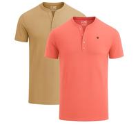 JRC Just Royal Clothing Lot de 2 t-shirts Henley à manches courtes pour homme, hauts Henley légers pour salle de sport, course à pied et sorties décontractées, ambre de pêche et peau de mouton, M