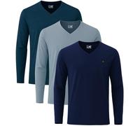 JRC Just Royal Clothing Lot de 3 t-shirts décontractés à manches longues et col en V pour homme, Bleu marine, bleu pierre, nuit, 3XL
