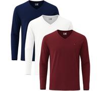 JRC Just Royal Clothing Lot de 3 t-shirts décontractés à manches longues et col en V pour homme, Bordeaux, blancs, bleu marine, XXL