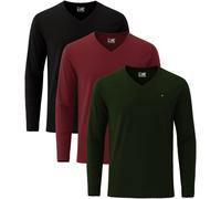 JRC Just Royal Clothing Lot de 3 t-shirts décontractés à manches longues et col en V pour homme, Olive, noir, marron, XXL