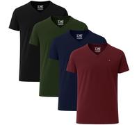 JRC Just Royal Clothing Lot de 4 t-shirts décontractés à manches courtes et col en V pour homme, Olive, bleu marine, bordeaux, noir, XL