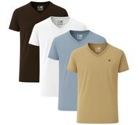 JRC Lot de 4 T-shirts à col en V pour homme, courts, manches longues, col en V, confortables pour la gym, la course, l'entraînement et les sorties de loisirs, Peau de mouton bleu pierre, cacao, L