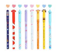 JRCOVEZY Stylos Effaçables, Lot de 8 Stylos à Gel Effaçables avec Dessins d'Animaux, Pointe de 0,5 mm Stylo à Bille Effaçable pour Fournitures de Bureau et d'École