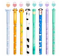 JRCOVEZY Stylos Effaçables, Lot de 8 Stylos à Gel Effaçables avec Dessins d'Animaux, Pointe de 0,5 mm Stylo à Bille Effaçable pour Fournitures de Bureau et d'École
