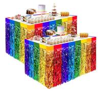 Jremreo Lot de 2 jupes de table en aluminium arc-en-ciel - 0,76 x 2,74 m - Lametta ondulées colorées - Pour fête de fierté LGBTQ, anniversaire, mariage, festival