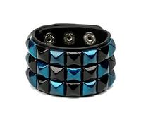 JrenBox Mode Clouté Punk Rock Cuir Poignet Grand Large Bracelet Pyramide Bracelet,bleu Noir