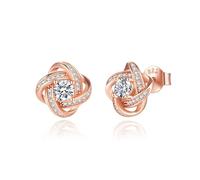 Jrêveinfini Boucles d'oreilles Trèfle Porte-Bonheur et Nœud d'Amour Femmes Argent 925, Boucles d'oreilles Femme Or Rose Argent Fille, Bijoux Cadeau Fete Des Meres Anniversaire Femme Maman Soeur