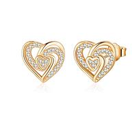Jrêveinfini Coeur Boucles d'Oreilles Femme Argent Or 925 Zircon Cubique, Originales, Cadeau pour Fille, Fête Des Mères Anniversaire Maman