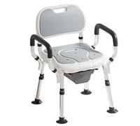 JRHTD Tabouret de Douche avec Toilettes Portable, Siege de Douche avec Dossier et Accoudoirs, Chaise Salle de Bain, Aide à la Toilette, Hauteur Réglable 46-56cm(Gray)