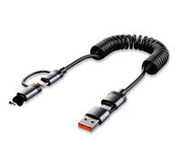 JRILUO Câble de Charge 4 in 1 Pour Voiture, Câble USB C Rétractable Avec Adaptateur iOS et Micro USB, 1,5m Câble Multifonction Pour Smartphone et Tablette, Compatible Avec iPhone16