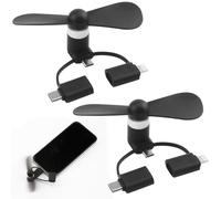 JRILUO Mini Ventilateur USB Portable Multifonction Noir, Compatible avec iOS Device Connector, Type-C, Micro-USB, Ventilateur Rotatif Compact pour Bureau, Voyage, Extérieur, Refroidissement en Été