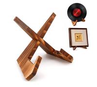 JRILUO Support Vinyle En Bois 16,6 Cm, Présentoir Moderne Pour Disque, Téléphone Et Photo, Décoration Table Salon, Étagère Tendance Pour Album Vinyle, Marron rustique