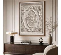 JRISEMECY Affiche Sur Toile Sans Cadre Grand Format, Tableau Decoration Murale Reliefs Floraux Baroques, Impression Sur Toile Bordure Élégante De Mandala Beige Pour Décoration Salon Chambre, 50X70Cm