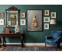 JRISEMECY Grand Tableau Decoration Murale Statue De Luxe En Feuille D'Or Impression Sur Toile Moderne Murale Lotus Simple Lac Pour Salon Chambre Bureau, Art Mural Tableau Gris 60X80Cm Sans Cadre