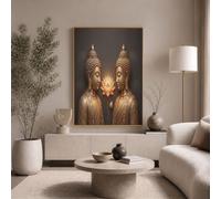 JRISEMECY Grand Tableau Decoration Murale Statue Double Rétro Impression Sur Toile Moderne Murale Lotus Simple Pour Salon Chambre Bureau, Art Mural Tableau Gris Anthracite 50X70Cm Sans Cadre