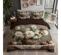JRISEMECY Housse De Couette 140X200 Nature Morte De Fleurs À La Campagne | Ensemble De Literie pour Garçons Filles Parure De Lit Plantes Vintage Bocaux Gris 2 Pièces avec 1 Taies d'oreiller 65X65