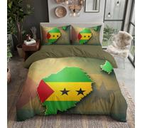 JRISEMECY Housse De Couette 220X240 Drapeau De São Tomé Príncipe Carte Nationale Rétro | Parure De Lit 2 Personne Ado Vert Foncé Housse Couette Microfibre avec Fermeture Éclair, Taie d'oreiller