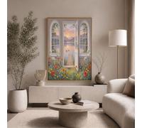 JRISEMECY Impression Sur Toile Arche De Fleurs Champêtre Tableau Decoration Murale Sans Cadre Blanc Peinture Sur Toile Lac Coucher De Soleil Paysage Affiche Murale Moderne Decor Salon Chambre 50X70Cm