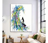 JRISEMECY Impression Sur Toile, Déco Murale Vagues Abstraites D'Encre Pour Salon Et La Chambre, 40X50Cm Tableau Mural Bleu-Vert, Peintures Sur Toile Sans Cadre, Affiche Moderne Tableau Peinture