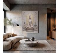 JRISEMECY Impression Sur Toile Statue De Lotus Orientale, Affiche Tableau Murale Beige, Art Religieux Traditionnel Photo Sur Toile Tableau Decoration Murale, Pour Salon Couloir Salle De Bain, 60X80Cm