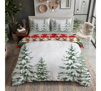 JRISEMECY Parure De Lit Forêt De Noël Naturelle Blanc Vert 140X200 | 3D Neige d'hiver Pins Parure De Lit Microfibre Douce, Housse De Couette Set 2 Pièces Fermeture Éclair pour Adulte Enfant