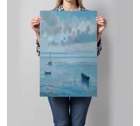 JRISEMECY Poster Tableau Impression Voilier Brumeux Rétro Mur Art Toile Peinture Paysage Océanique Affiches Et Impressions Et Gravures Murales Photos Pour Salon Décor Unframe 70X100Cm, Bleu-Gris