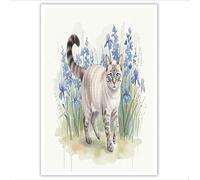 JRISEMECY Sans Cadre Impression Sur Toile Composition Florale Chat Aquarelle Tableau Mural Animaux La Campagne Beige Peinture Poster Photo Sur Toile Tableau Decoration Murale Salon Chambre 60X80Cm
