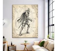 JRISEMECY Sans Cadre Impression Sur Toile Illustration Chevalier Rétro Tableau Mural Esthétique Industrielle Beige Noir Peinture Poster Photo Sur Toile Tableau Decoration Murale Salon Chambre 60X80Cm