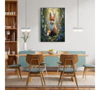 JRISEMECY Sans Cadre Impression Sur Toile Jolis Parterres De Fleurs Renard Tableau Mural Soleil Forêt Animaux Vert Peinture Poster Photo Sur Toile Tableau Decoration Murale Salon Chambre 50X70Cm