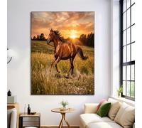 JRISEMECY Tableau Décoratif Chevaux Au Galop Dans Prairie 30X40Cm - Impression Sur Toile Orange - Décoration Murale Sans Cadre Pour Salon Cuisine Chambre - Tableau Peinture Posters Animaux Naturels