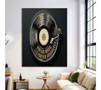JRISEMECY Tableau Décoratif Disque Vinyle Vintage 60X80Cm - Impression Sur Toile Noir - Décoration Murale Sans Cadre Pour Salon Cuisine Chambre - Tableau Peinture Posters Éléments Musicaux