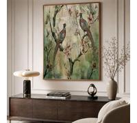 JRISEMECY Tableau Décoratif Fleurs Exotiques Oiseaux 30X40Cm - Impression Sur Toile Vert Olive - Décoration Murale Sans Cadre Pour Salon Cuisine Chambre - Tableau Peinture Posters Plante Rétro