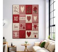 JRISEMECY Tableau Décoratif Patchwork Cœur Rétro 80X120Cm - Impression Sur Toile Rouge Et Blanc - Décoration Murale Sans Cadre Pour Salon Cuisine Chambre - Tableau Peinture Posters Damier Style Ferme