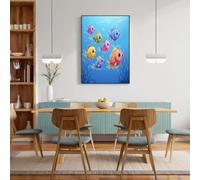 JRISEMECY Tableau Décoratif Petit F Coloré De Dessin Animé 80X120Cm - Impression Sur Toile Bleu - Décoration Murale Sans Cadre Pour Salon Cuisine Chambre - Tableau Peinture Posters Animal Marin