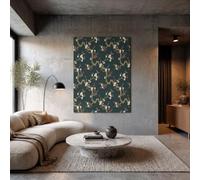 JRISEMECY Tableau Decoration Murale Fleurs Orientales Branches Anthracite Toile Peinture Mural Tableaux, Affiche Murale Plantes Inspiration Zen Chambre Salon Sans Cadre, Impression Sur Toile 50X70Cm