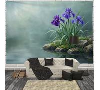 JRISEMECY Tapisserie Murale Décorations Lac Iris Brumeux Tenture Murale Impression 3D | Paysage Naturel Paisible Tapisserie Affiche Vert Pour Salon Dortoir Décor 230X180 Cm