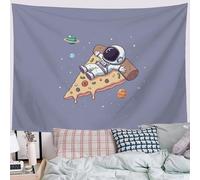 JRISEMECY Tapisserie Murale Décorations Pizza Astronaute Amusante Tenture Murale Impression 3D Affiche De Dessin Animé Tapisserie Affiche Gris Violet Pour Salon Chambre Dortoir Décor 230X180Cm
