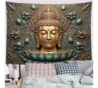 JRISEMECY Tapisserie Murale Décorations Statue De Lotus Rétro Tenture Murale Impression 3D | Reliefs En Métal Antiques Tapisserie Affiche Bronze Pour Salon Dortoir Décor 150X130 Cm