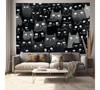 JRISEMECY Tapisserie Noir Et Blanc À Motif Thème Chat Amusant, Décoration Tenture Murale Animaux Simples, Tapisserie Esthétique Pour Bannière De Fête Salon Chambre À Coucher Dortoir, 230X150Cm