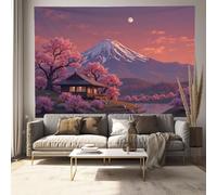 JRISEMECY Tapisserie Tenture Murale Terre Cuite Fleurs Romantiques Mont Fuji Art Mural Paysage Japonais Tapisserie Murale À Suspendre Pour Salon Ou Dortoir Décoration D'Intérieur 230X150Cm